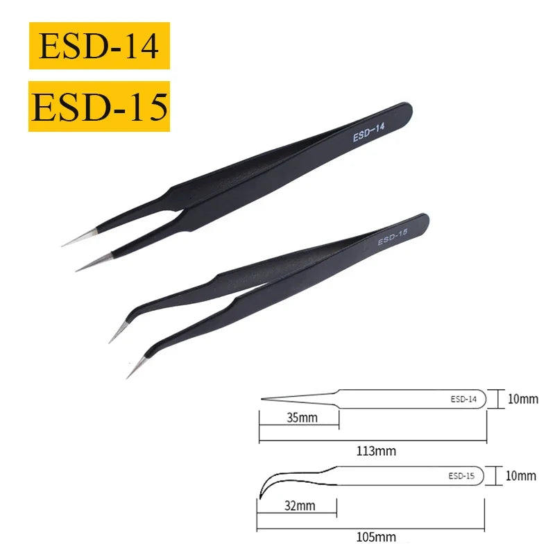2/6pcs Precision Tweezers Set ESD Anti-Static Stainless Steel Tweezers Repair Tools for Electronics Repair Soldering Craft Tools