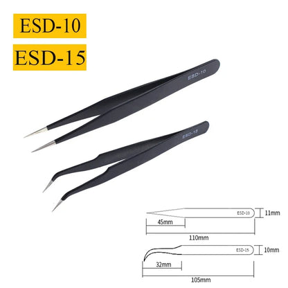 2/6pcs Precision Tweezers Set ESD Anti-Static Stainless Steel Tweezers Repair Tools for Electronics Repair Soldering Craft Tools