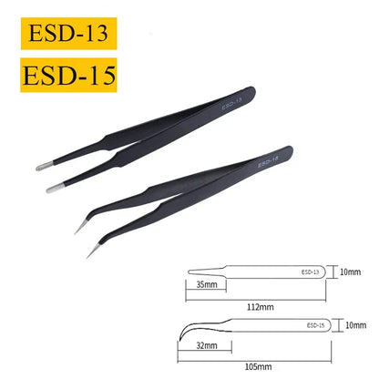2/6pcs Precision Tweezers Set ESD Anti-Static Stainless Steel Tweezers Repair Tools for Electronics Repair Soldering Craft Tools