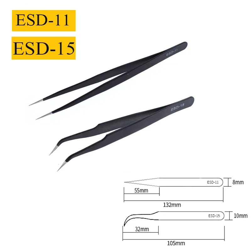 2/6pcs Precision Tweezers Set ESD Anti-Static Stainless Steel Tweezers Repair Tools for Electronics Repair Soldering Craft Tools
