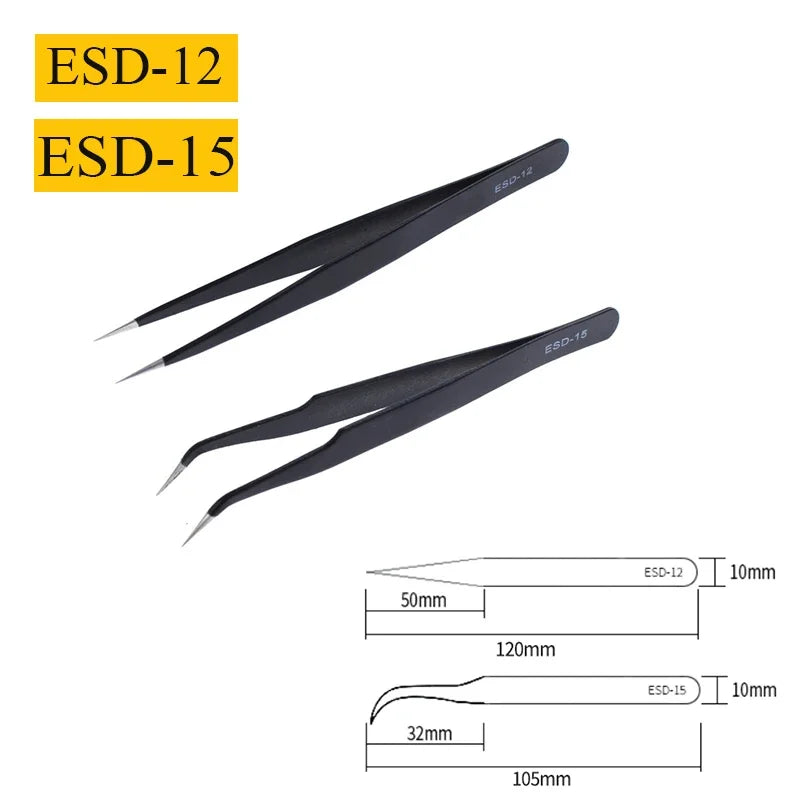 2/6pcs Precision Tweezers Set ESD Anti-Static Stainless Steel Tweezers Repair Tools for Electronics Repair Soldering Craft Tools