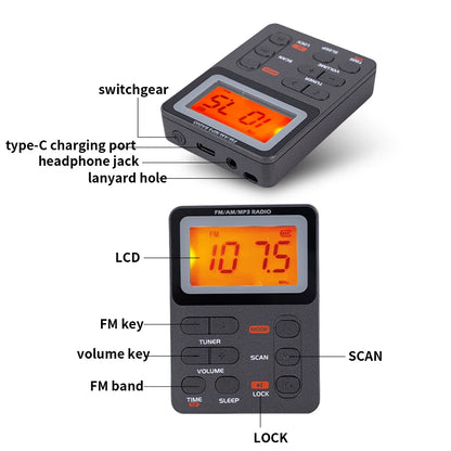 FM/AM Portable Mini Radio with MP3 and 3.5mm headphone jack
